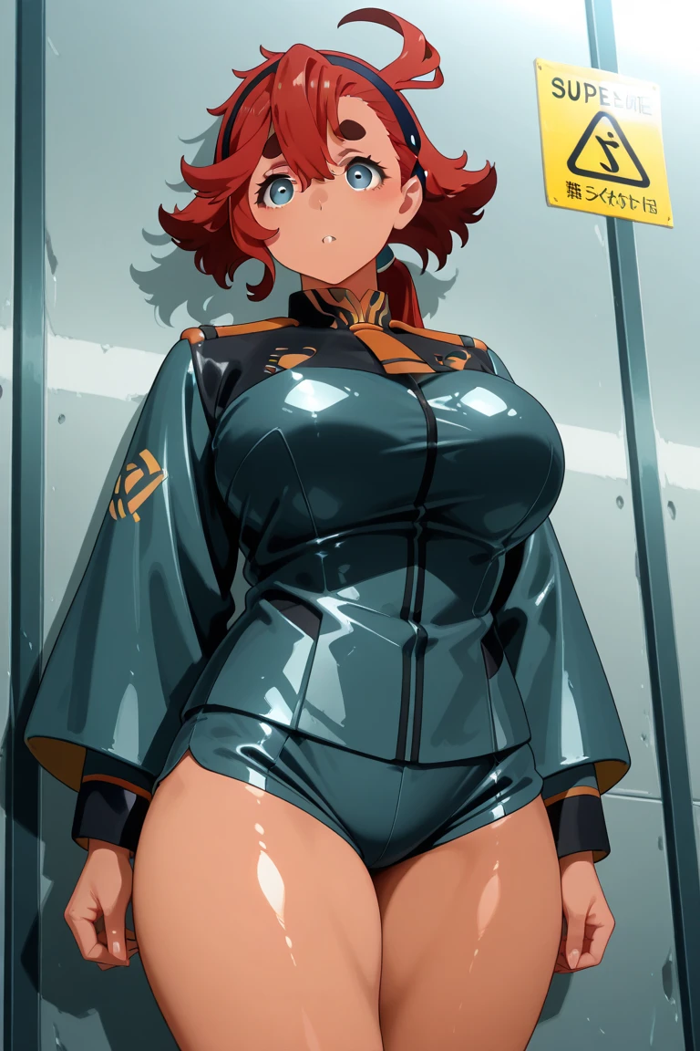 There's a sexy full-body woman in her 30s, Bottom view, view from below, long red hair, red hair, braid over chest, long braid over chest, doctor, tight clothing, Blouse unbuttoned to the belly, completely unbuttoned, without the buttons, belly piercing, no-bra, does not wear a bra, is without a bra, Huge breasts visible (Angela Big White), Large melons, huge sagging breasts, whitish breasts, Busty, massive boobs tits, hot, sexy , wet and soft, sweaty, wet body, sweat running down the breasts, hard nipples, close-up from below, Viewed from below, Underneath view, look from below, view from below, sensual look, snub nose, open lips, fleshy, red lips, blue eyes, fair skin, freckles, freckles and moles on the face, linear face, lascivious, seductive, wide hips, short skirt, tan, wide hips, no panties, Not wearing panties, visible private parts, smooth, shaved, cancer, detailed , in a hospital room, room rich in details, light lighting, Drape, half-open blind, little natural light, low light, darkened filter, desaturated color, kinematics, side light, dust particles in the air, great contrast, Shadows, filter , perfect female anatomy, 4k