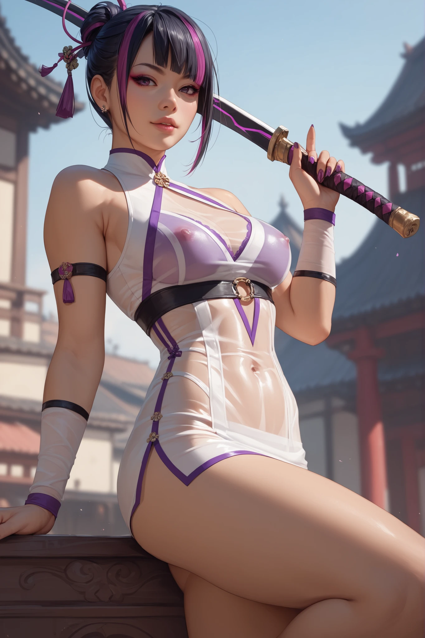 (ultra realistic photo, masterpiece of Nezuko kamado goddess of beauty, ultra detailed, bright blue eyes), beautiful detailed face, mole, full mouth, angry, excited angry expression, 8k, UHD, she has blue bright eyes, (( hottie with ultra giant breasts, transparent, huge long breasts sticking out of her kimono)), erotic, she is naked, micro panties tucked in transparent, (slim and curved body, muscular abdomen, with huge long black hair and orange tips), ((sexy pink japanese kimono, thong stuck in her pussy, pubic hair showing)), perfect curved body, (Nezuko ultra thin micro swimsuit showing pussy, perky ass, legs open, haggard), Nezuko, Nezuko-chan, Demon Slayer art style, kimetsu no yaiba, Sexy female anime character, (Nezuko, in her demon form, Huge breasts, giant long breasts sticking out of her clothes, her breasts sticking out of her kimono, showing her beautiful pointy breasts ), (the length of her ultra-giant breasts goes up to her toned belly, she has leaf tattoos running down her sexy erotic naked body), futuristic micro underwear, Demon Slayer rui fanart, wielding kunai, Marin Kitagawa Fanart, clean and anime art detailed, a very beautiful berserker woman, by Kamagurka, professional art, perfect detail, (Nezuko Kamado in her demonic form showing her giant and hairy pussy, based on the Demon Slayer kimetsu no yaiba), professional photo taken up close, juicy, succubus, naughty, wide open showing pussy, porn, transparent micro panties tucked in showing a piece of her big pussy, she is in the whorehouse, great bright lighting on her body), (((transparent micro panties, showing giant smooth pussy tucked in, pussy))), body tan showing sun marks on private parts, marked pussy. (environment: dark, purple lightning, purple thunder, lightning, medieval castle in ruins).