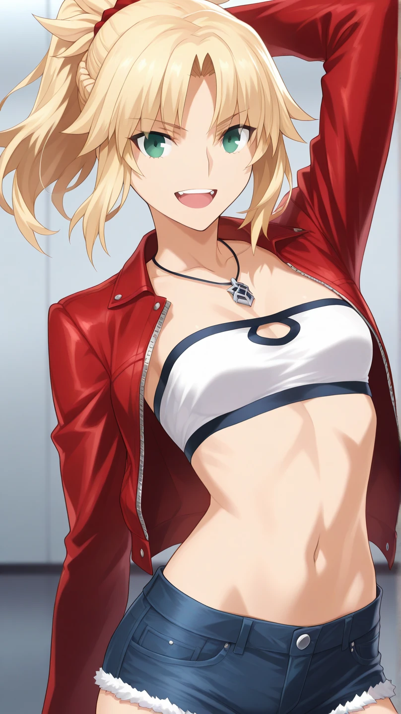 ((masterpiece,best quality)), absurdres,
<lora:Yoko_Cosplay:0.8>, Yoko_Cosplay,
solo, smiling, looking at viewer, cowboy shot,
dynamic pose, shorts, <lora:lucy_heartfilia_v11:0.7>, blonde, blue hair ribbon,