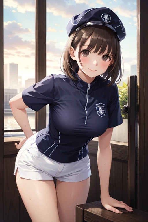  1girl  ,Alone ,(caps:1.3) ,(black caps:1.2) ,超high resolution, masterpiece, Top quality ,Super Detailed, High Details, high resolution, 8k ,Blake shorts  ,shirt ,Sneakers ,socks ,brown hair ,medium hair ,Blake Park ,Standing, beautiful girl leaning forward ,sweat ,Cross Thread ,Smile ,sunset ,rough breathing ,(toned body:1.1), 


,、、 、,( masterpiece, best quality, high resolution, ultra high resolution, pixel perfect, depth of field, 4K, RTTX10.0), 、Anegasaki Nene, shiny brown hair, beautiful brown eyes, smiling face, sparkling pupils, (fine grain), , highly detailed face,, (masterpiece:1.2, best quality), ((only1 girl)), ((cowboy shot：1.5))