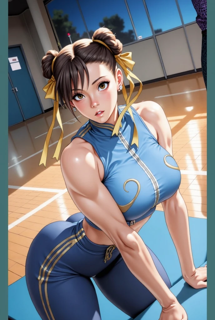 Aerobics Style of the 2000s、sneakers、Detailed picture、girl、25-year-old woman、Dynamic and lively pose、Crotch line、Erect nipples