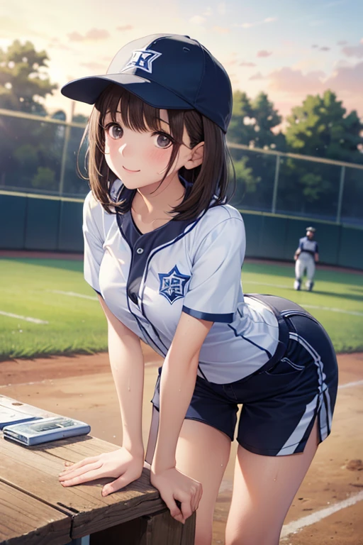  1girl  ,Alone , ,(Baseball cap:1.2) ,超high resolution, masterpiece, Top quality ,Super Detailed, High Details, high resolution, 8k ,Blake shorts  ,shirt ,Sneakers ,socks ,brown hair ,medium hair ,Blake Park ,Standing, beautiful girl leaning forward ,sweat ,Cross Thread ,Smile ,sunset ,rough breathing ,(toned body:1.1), 


,、、 、,( masterpiece, best quality, high resolution, ultra high resolution, pixel perfect, depth of field, 4K, RTTX10.0), 、Anegasaki Nene, shiny brown hair, beautiful brown eyes, smiling face, sparkling pupils, (fine grain), , highly detailed face,, (masterpiece:1.2, best quality), ((only1 girl)), ((cowboy shot：1.5))