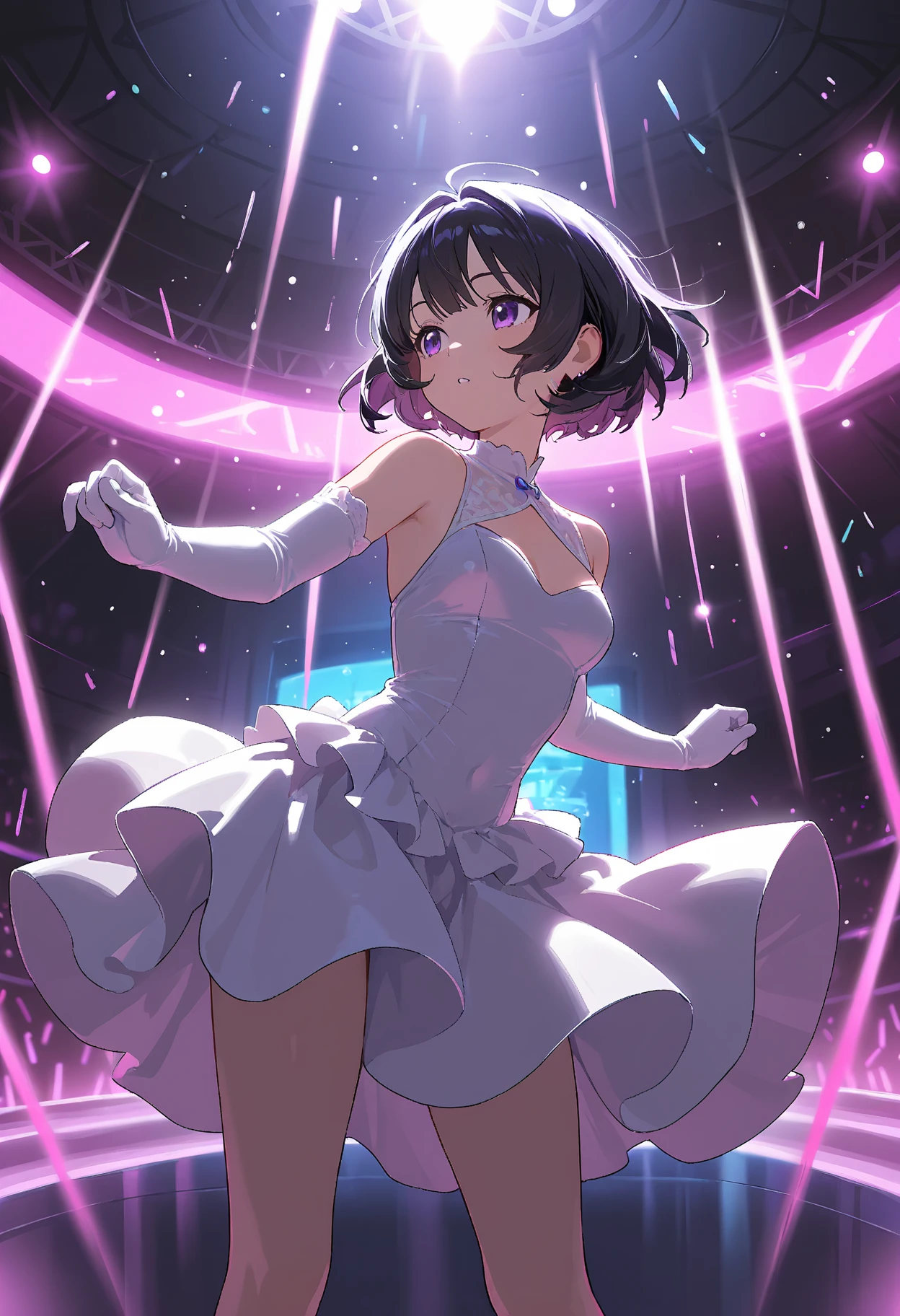 masterpiece,best quality,1girl,aalatooni,short hair,hair bow,(shy),(tutu,white lace-trimmed tutu,white pantyhose,shiny pantyhose),blush,on stage,light rays,<lora:CHAR-Super Robot Wars OG-Latooni Suvota_v1-h_madoka:0.7>,<lora:tutu_v1:0.9>,<lora:Concept-control tool-add_detail-CyberAIchemist:1>,