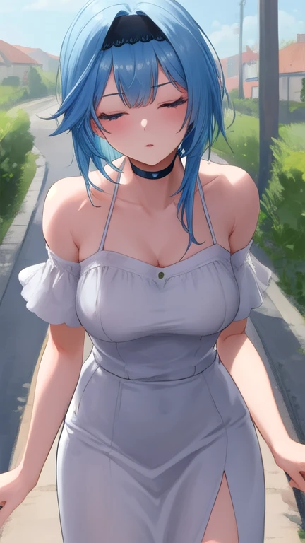 (8K、Highest quality、highest quality、masterpiece)、Detailed face、One girl、Rem from Re:Zero、short hair、、blunt bangs、Grey Eyes、Open your mouth、((Grin))、huge breasts、((see through White camisole))、((Blue skirt)、((bent over))、Back Alley Background、Very large breasts ,breasts,((squatting)),((spread legs)),pussy, Nipples visible, Blushing, Embarrassing,((see through)),nipples,tits,