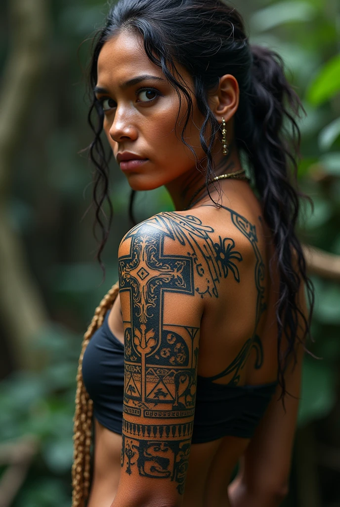 (hiperrealistic, high quality, realistic, back ass view, Ultra realistic,attractive sexy happy smile, big bubble ass, Remarkably high quality, photorealistic:1.5), pelada, nua, corpo pintado, back ass view, perfect medium nude breasts, nude, naked, 32DD, (((((realistic ravishing Native Brazilian indian 22-year-old female curvy a seductive tribal body paint))))), Sensual, hot photo shoot, sharp focused on, detailed, realistic, high definition, studio lighting, seductive, Attractive, Seductive, Standing facing the viewer with hands to the side, beside outdoors, Forested area, Near grassy area with sunset in the background, recurve bow and arrow quiver, War red paint, her name is Ahote Redfeather Whitecloud, View of bare upper body with body paint, Headdress feather. The determination in her eyes, reminiscent of Noelle Stevenson and Karolina Cummings, reflects her dedication to cultivating a naturally sculpted physique. Standing tall and proud on the sunrise, Amanda Clarke's strong legs, incredibly sexy,