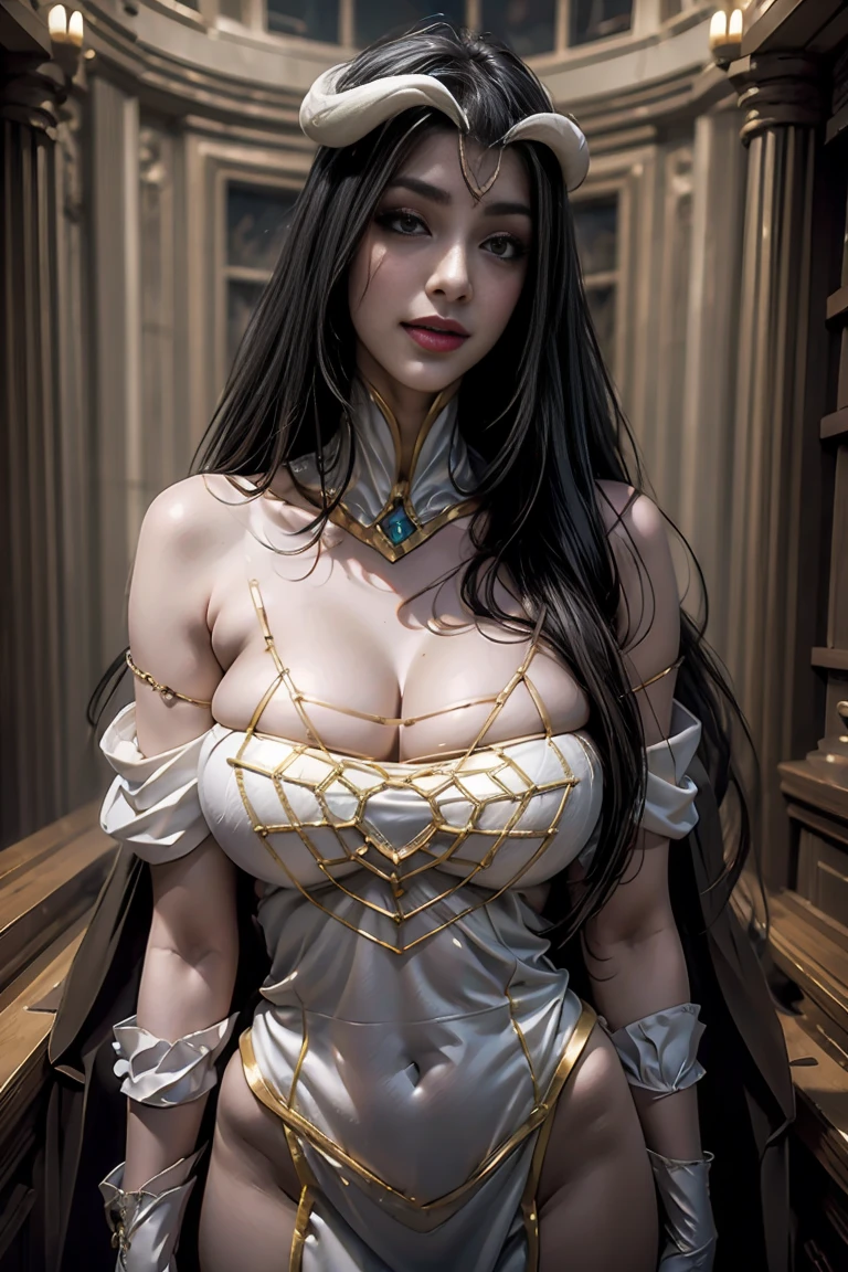 (best quality)), ((master part)), ((Realistic)), (Circulated, ultra-detailed, Absurd), Photo of a young woman ((Beautiful, 18 years old, defined body, detailed body and hourglass ,giant bust ,giant breasts: 1.3, detailed and expressive eyes, perfect and detailed face, Loire, 2 hands, 2 arms)), wearing sensual bikini on the beach, sea, sunglasses covering the lower half of beautiful eyes, resplendent and seductive smile