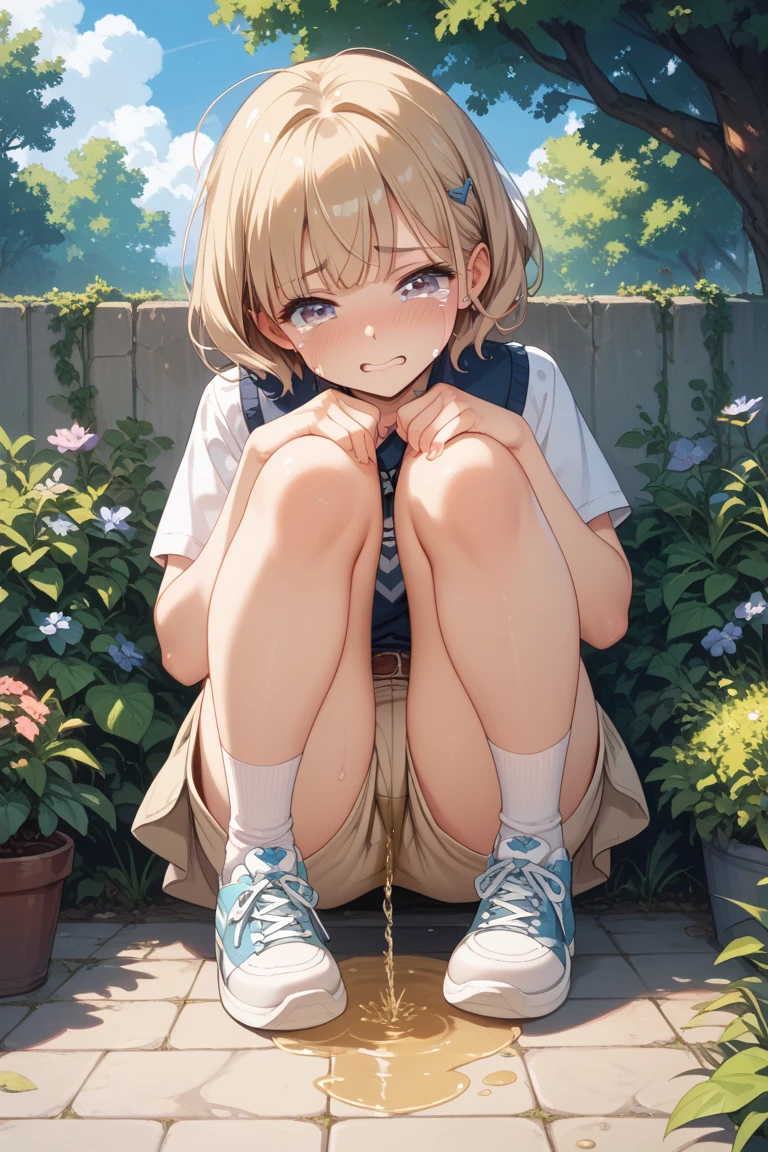 a cute loli，Long whit hair，Leaky shoulders，Barefoot，Look up at your head，Lie on the ground，raise her legs，shift dresses，white  panties，largeeyes，Cute faces in anime，Lori，long white socks，masturbation