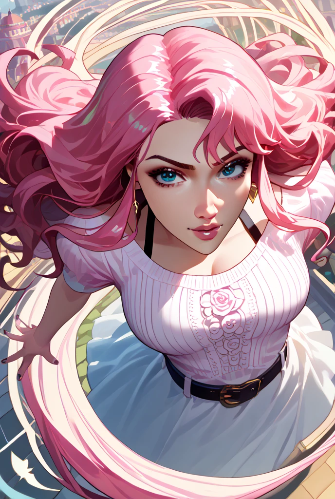(Close-up of a woman)、((Depiction of only the upper body))、10 generations of women、Pink Lip Gloss、smile、blush、(Open the lipstick a little、High resolution、16K))、Medieval city