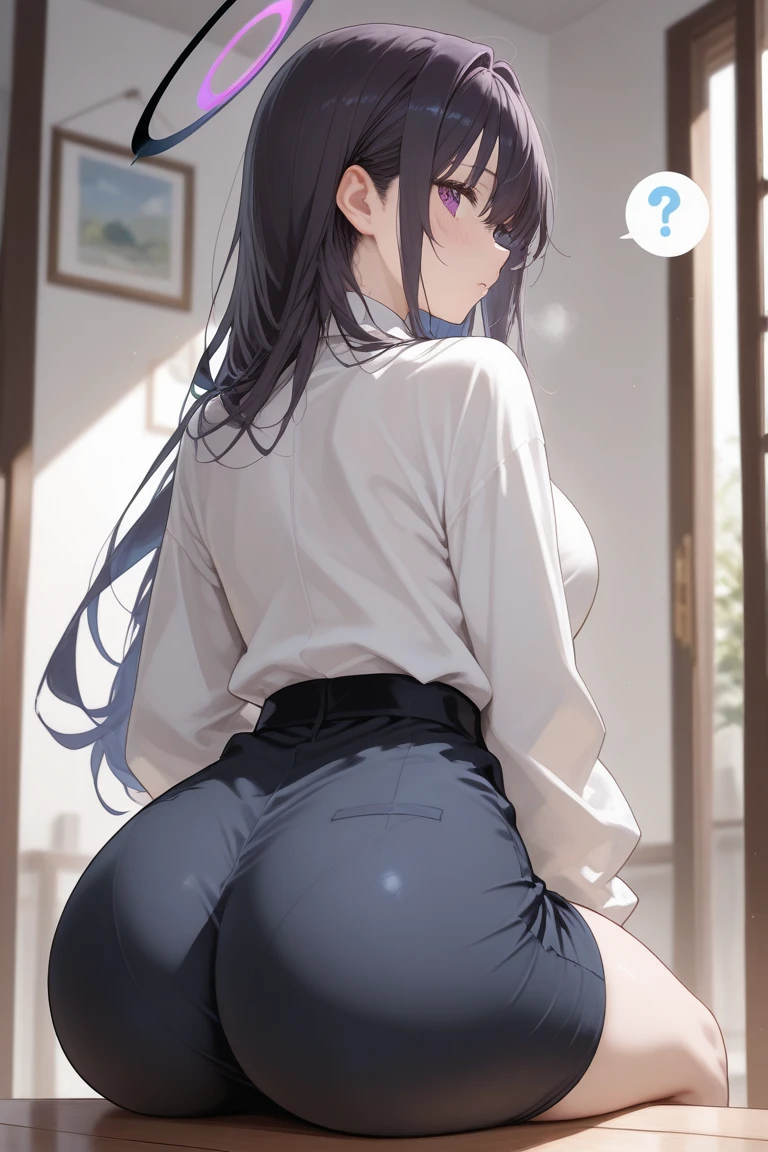 Sexy nerdy anime succubus girl with purple hair big ass and tits, bent over, naked, visible nipples, big body, big ass, big hips, sexy anime girl, no clothes, visible pussy, beautiful pussy hair, pubic hair, pussy hair