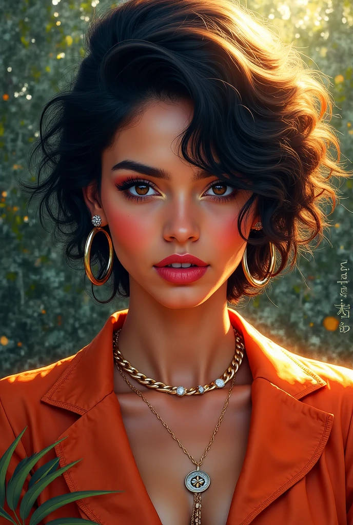 Beautiful boho women stunning merge of Gal Godot. with colorful southwestern style dress. colorful southwestern earing and. jewelry dark-black colored hair that is coarse, wiry, and tightly curled. It often has a rough texture, feels stiff to the touch, and may be prone to frizz and tangling. The curls can be densely packed. The Official Art – An Award-Winning Digital Masterpiece In 4K Ultra HD, Extreme Detail And Intricate Realism. symmetrical face. This Concept Art Brought To Life By The Hands Of Artists Like Wlop & Artgerm In A Stunning 2D Vector Illustration. large, perky, full, vuluptious, symmetrical and spherical breasts. Background is a beautiful panoramic vista of a red rock canyon.