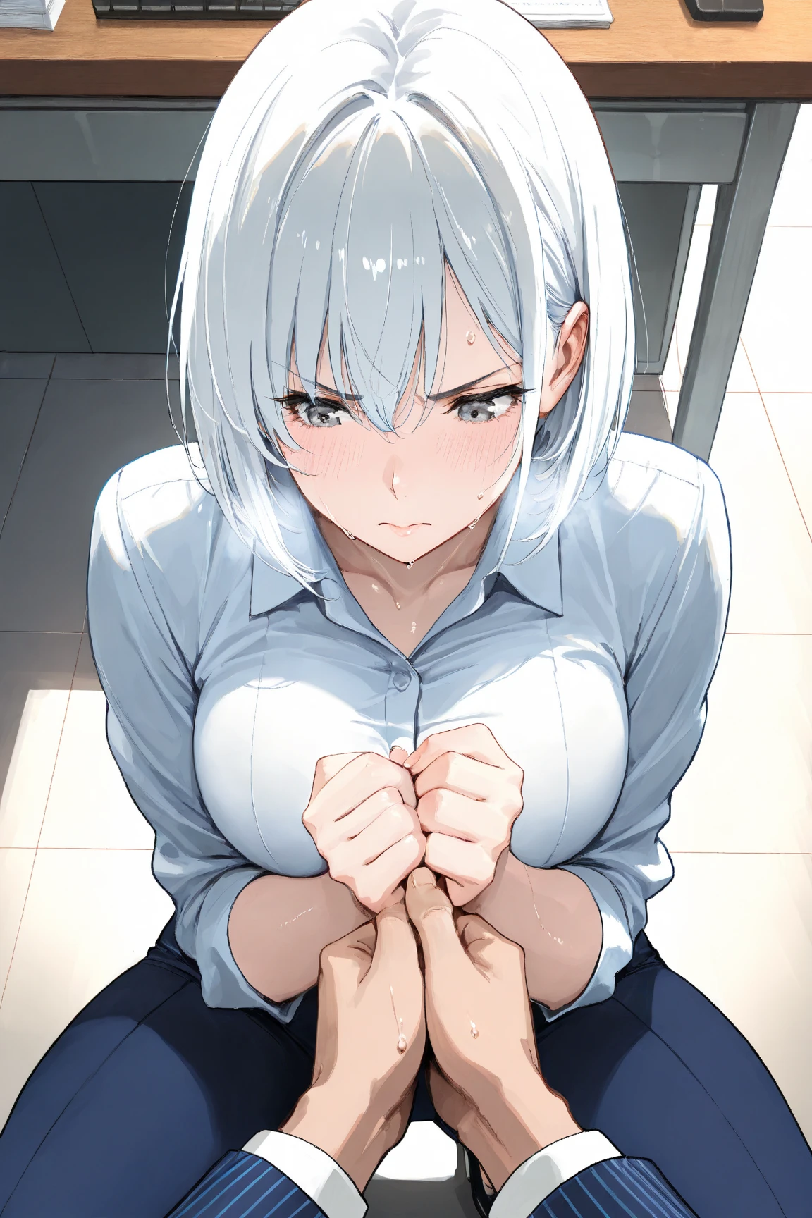 {artoria pendragon_fate ubw:1.15},(((white hair:1.7))), ((detail beautiful _eyes , :1.8)),,, ((Strong light )) ,  ((1 very tall girl:1.9)),((she is high tall:1.7)),, alone,, ((detail very surprised eyes, wide-eyed,:1.8,)) ,squinting,((open mouth :1.7))  ,hair between eyes,,, bare shoulders,, cleavage, , ((( very long straight hair:1.5 ))),                               
BREAK, ((white shirt,:1.6)) , BREAK ,(( white lace panties:1.5)) , beautiful light, , close up face:0.2,　detail navel , detail thin thigs, ,    ((spread legs)),                                                                                                                                                                                                                                                   BREAK, ((BREAK ,sitting on black liquid:1.8)),((Legs trembling)),  trouble eyebrow, ,                                                                                                                                                                                                          
nsfw,(ecstasy:1.8) ,(slut:1.6),(vulgarity:1.7),(fucked silly:1.8),(steam:1.5),(Wet:1.5),(trembling:1.5),(((Twisting the body:1.7))) ,(drooling:0.2),(sweat:1.5),closed mouth:0.8, wince,(orgasm:1.7), trembling:1.8,　　　　　　　　　　　　　　　　　　　　　　　　　　　　　　　　　　　　　　　　　　　　　　　　　　　　　　 beautiful upper body, Beautiful body, beautiful character design, perfect eyes, Perfect face, expressive eyes, Turning the face side to side,(Public toilet:1.5),in the center of the image, official art,High Definition CG Unity, Perfect lit, bright_front_face_lit, ,(Highest_quality:1.0),4K,Super detailed, photograph, 8k, nffsw, High resolution, absurdes:1.2, kodak portrait 400, film grain, Lens flare, (lively_Farbe:1.2) (beautiful, small breast:1.7), (beautiful_face:1.3),(narrow_waist),((blush)), ((Open navy tie),,sabias, dress,                          　　　　　　　　　　　　　　　　　　　　　　　　　　　　　　　　　　　　　　　　　　　　　　　　　　　　　　　　　