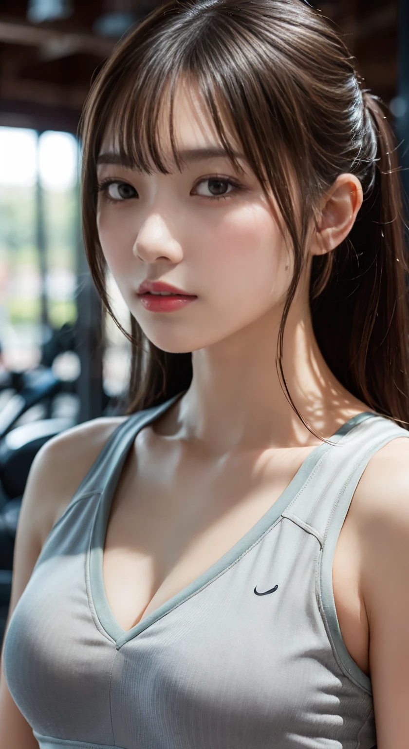 masutepiece, Best Quality, Illustration, Ultra-detailed, finely detail, hight resolution, 8K Wallpaper, Perfect dynamic composition, Beautiful detailed eyes, fitness wear, Natural color lip,