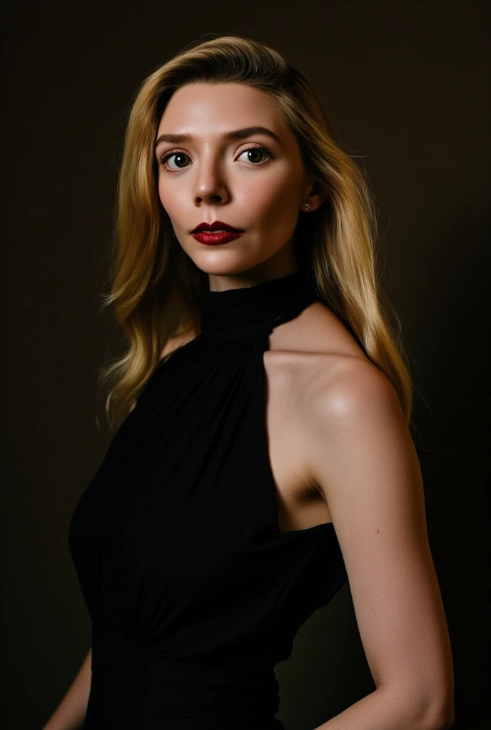 source_realistic photograph, (photo), 24yo femboy, ((flat chest)), black dress by chi chi london, cinematic still, flowing locks resembling comet tails, Cinematic scene. suspended in a void of absolute darkness. long dramatic shadows, adding a sense of drama and mystery. emotional, harmonious, moody, gorgeous, film grain, grainy