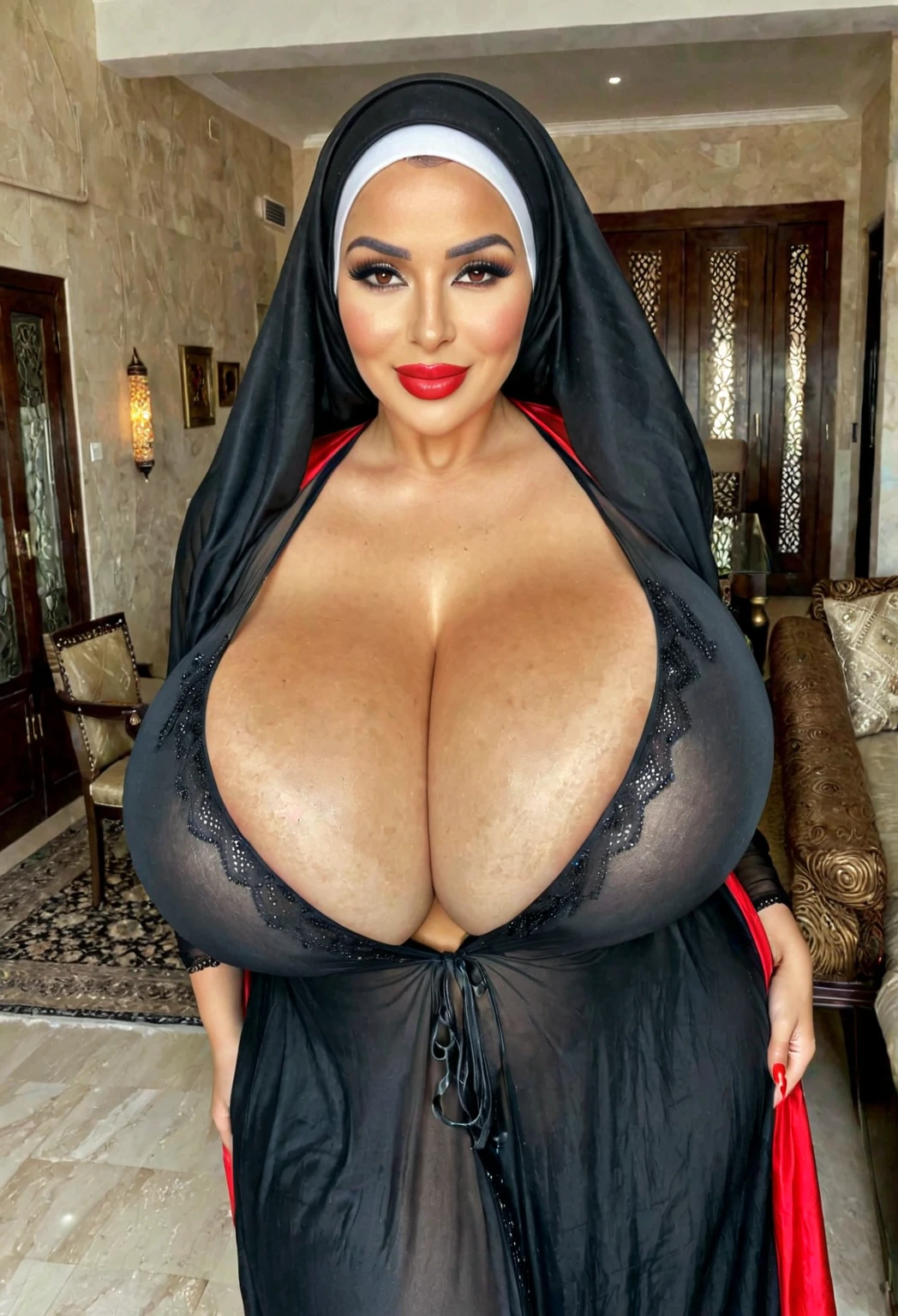 (((Plumpers:1.5))), (((Chunby:1.7))), (((Naked Strapless))), (((Old lady:1.6))), (((HIJABS Stylish))), adorable, 1 girl, (face to face), 10 years old, baby face, happy, medium portrait, (face details: 1), (eye details:1), ((naked big breasts)). wearing transparent transparency, .. Cute posed. proportional body. Ultra High Res. realistic: 1.4, UHD , lace , plumpers fatty chubby
