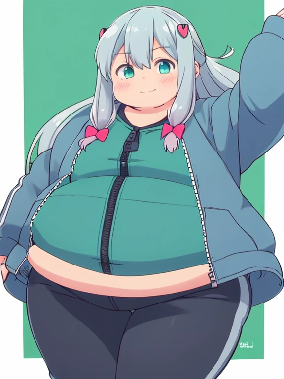 (Full body), An image of a pregnant girl using gym clothes that leave her belly on full display, she's wearing glasses and have huge breasts and thick thighs