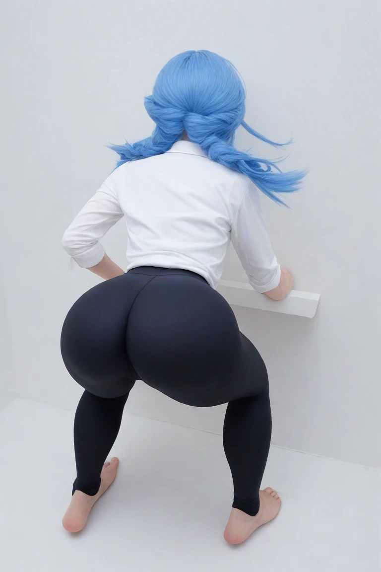 Beautiful girl blue hair back view naked butt tattoo on back