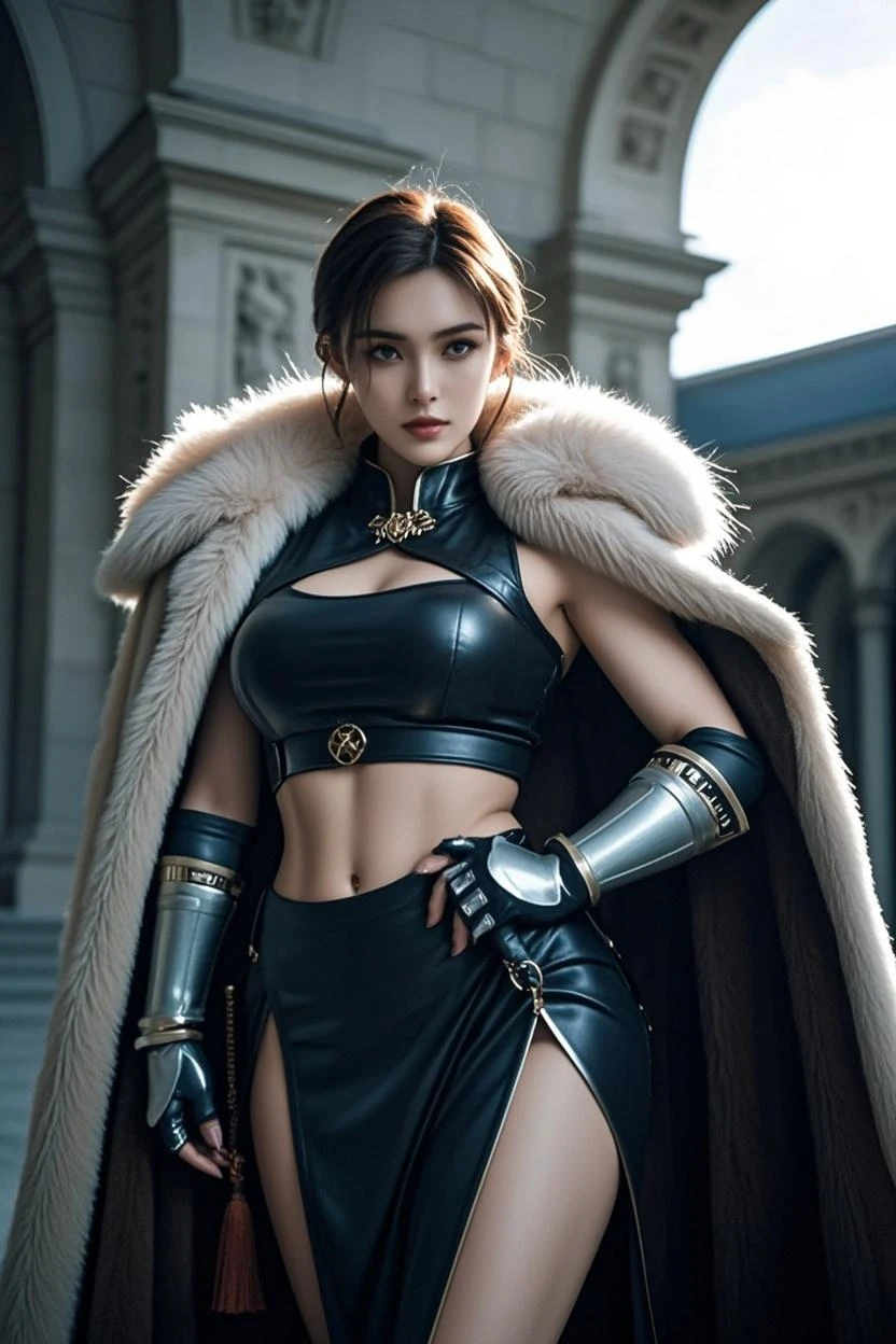 High-resolution, fantasy-themed portrait of a woman dressed as a warrior. The layout is vertical, focusing on the subject from the waist up. She has long, wavy blonde hair that flows freely, and her face is adorned with intricate black tribal tattoos. Her skin is fair, and she has a determined expression. She is wearing a detailed, dark-colored armor with fur accents on the shoulders and arms, and she holds a large, ornate sword with both hands, the blade inscribed with the text 'Eternal Night' in a stylized font. The background is a cloudy sky, adding to the dramatic and epic atmosphere of the image.