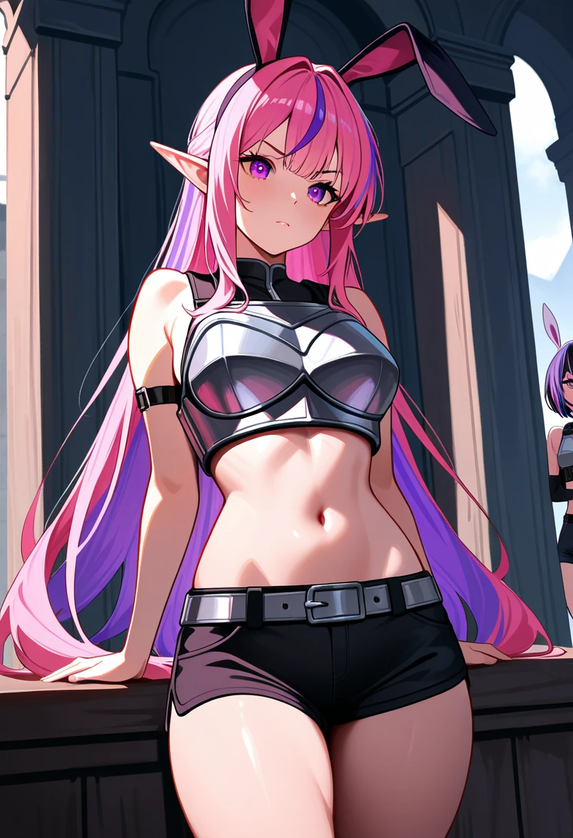 (pov Swimwear style) (beautiful body), (dark brown skin, solo:2, 1000 yo, Braid pink hair long hair cool elf woman, cool gray eyes, ecstasy smile, love mode, small tits), (in a sexy:1.5 detailed bandeau swimsuit, Ruby double exposure:1.1), break, in the Swimsuit contest venue, background detailed beautiful Coast, BREAK, perfect anatomy, masterpiece, best quality, 16k, beautiful detailed love, sexy, daydreaming expression.