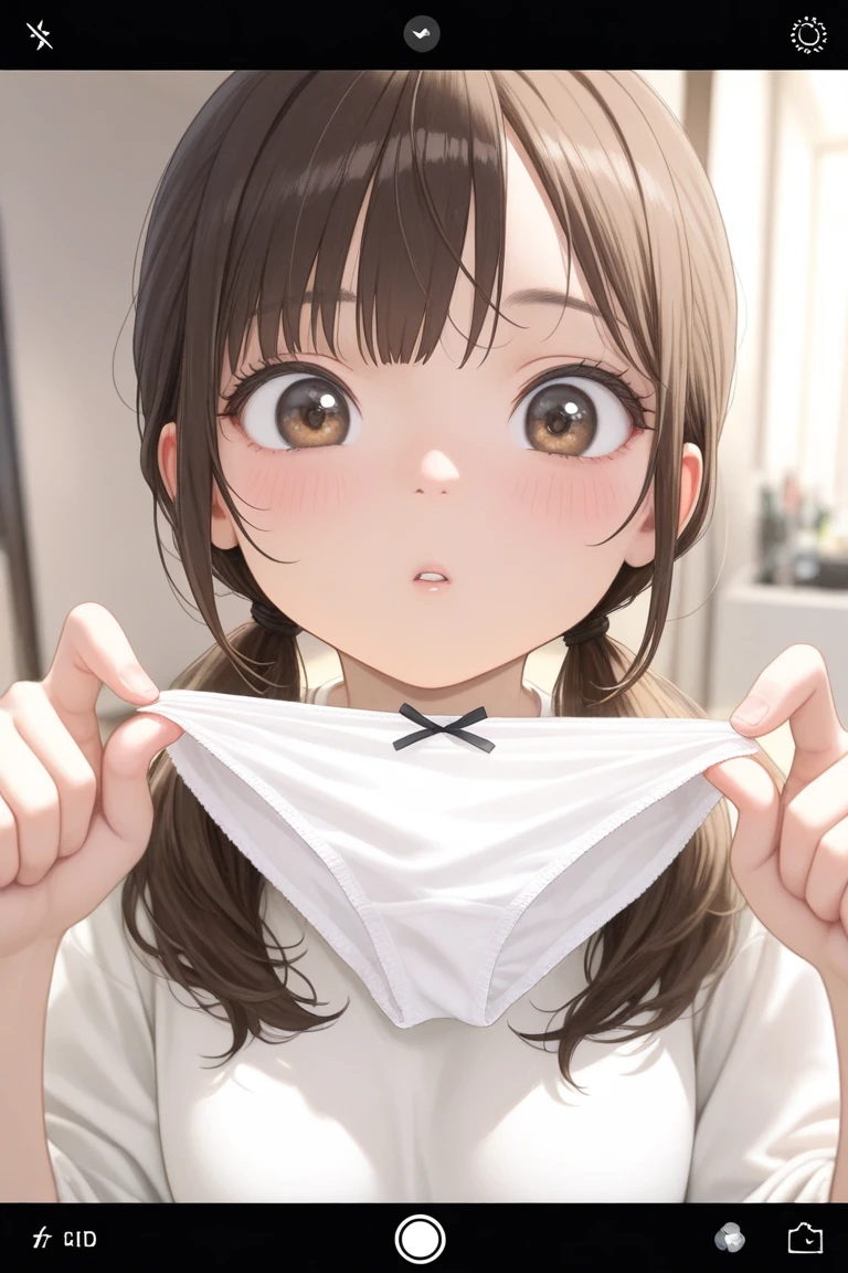Highest quality，(Beautifully detailed white panty)，She looks at me teasingly.，(smile),School corridor,(She is excited to show her panty)，There are girls around, (She shows me her panty:1.3), She is thinking of making me masturbate in front of her by showing me her panty,

