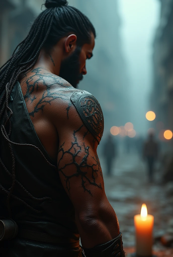 Gothic man with dreadlocks,3d dragon tattoo,dragons emerge from his back,emerge as a mystical creature,wielding an ancient golden katana,body full of dark magic, not real, fine,creepy optical illusion, mystical touch, glowing crack vortex ,sureal scene, fractal 3d, high resolution, sharp and soft details,dream light, transparent,water drop, 18k resolution, resembling a nebula,handsome,strong and muscular, broken glass effect,without background, texture, intricate