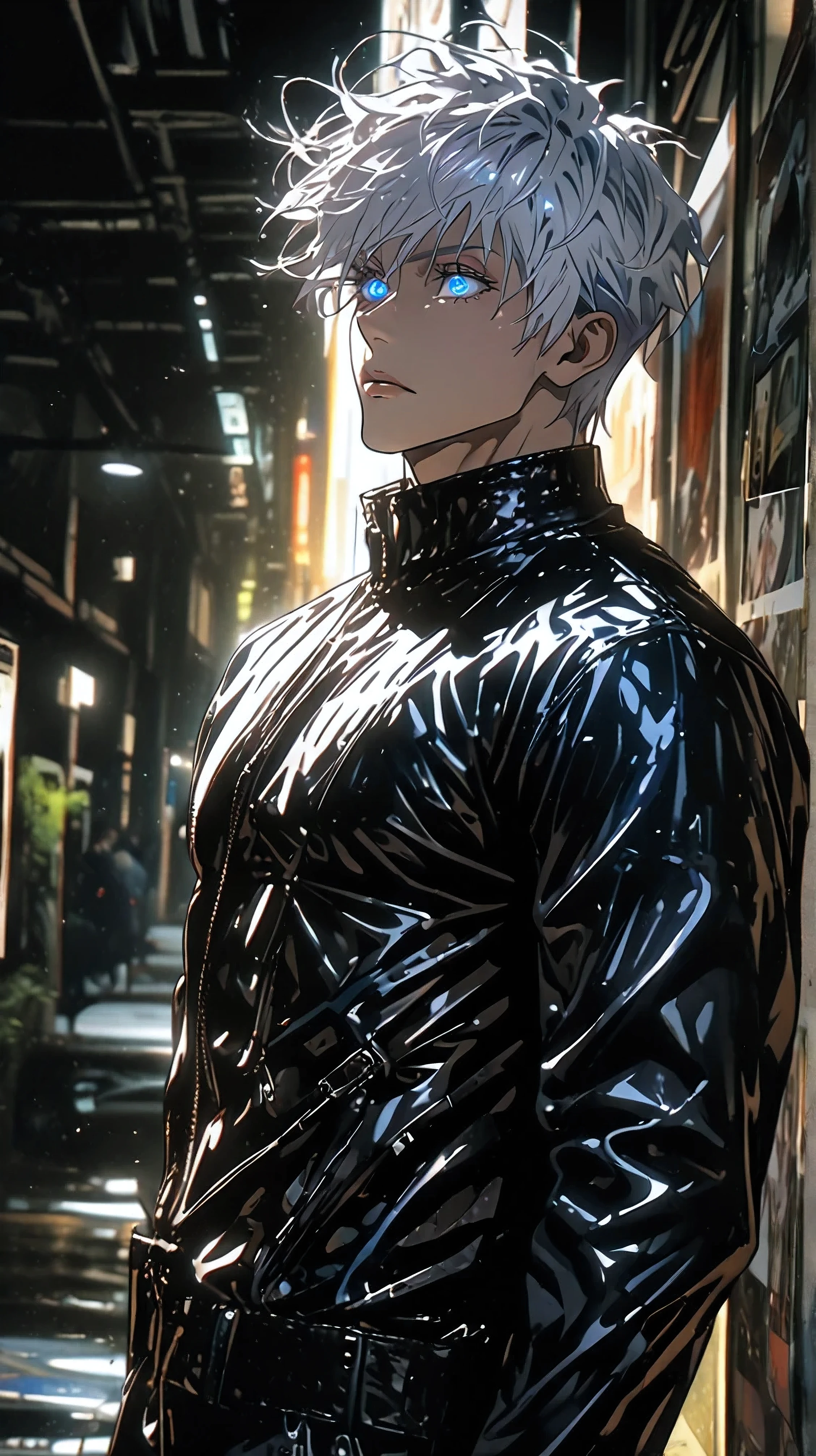 1 Man, solo, Blue-white hair , fluorescent sapphire-colored eyes. Muscular 20-year-old male. Nosso Senhor, Extremely glorious, surrealismo, Alto detalhe, movie lighting, brilhar, luz brilhante, raios de Deus, Ray tracing , reflexo de luz, misturando, florescer, linhas de movimento, image fill, claro-escuro, art decoration, modern view, anime, Na arte, Contemporary Art , luminismo, Ultra HD, Ultra HD, retina, obra-prima, preciso, outside, pele texturizada, super detalhado, Alto detalhes, alta qualidade, Premiado, melhor qualidade, high resolution, 1080p, 4k, 8k, 16K