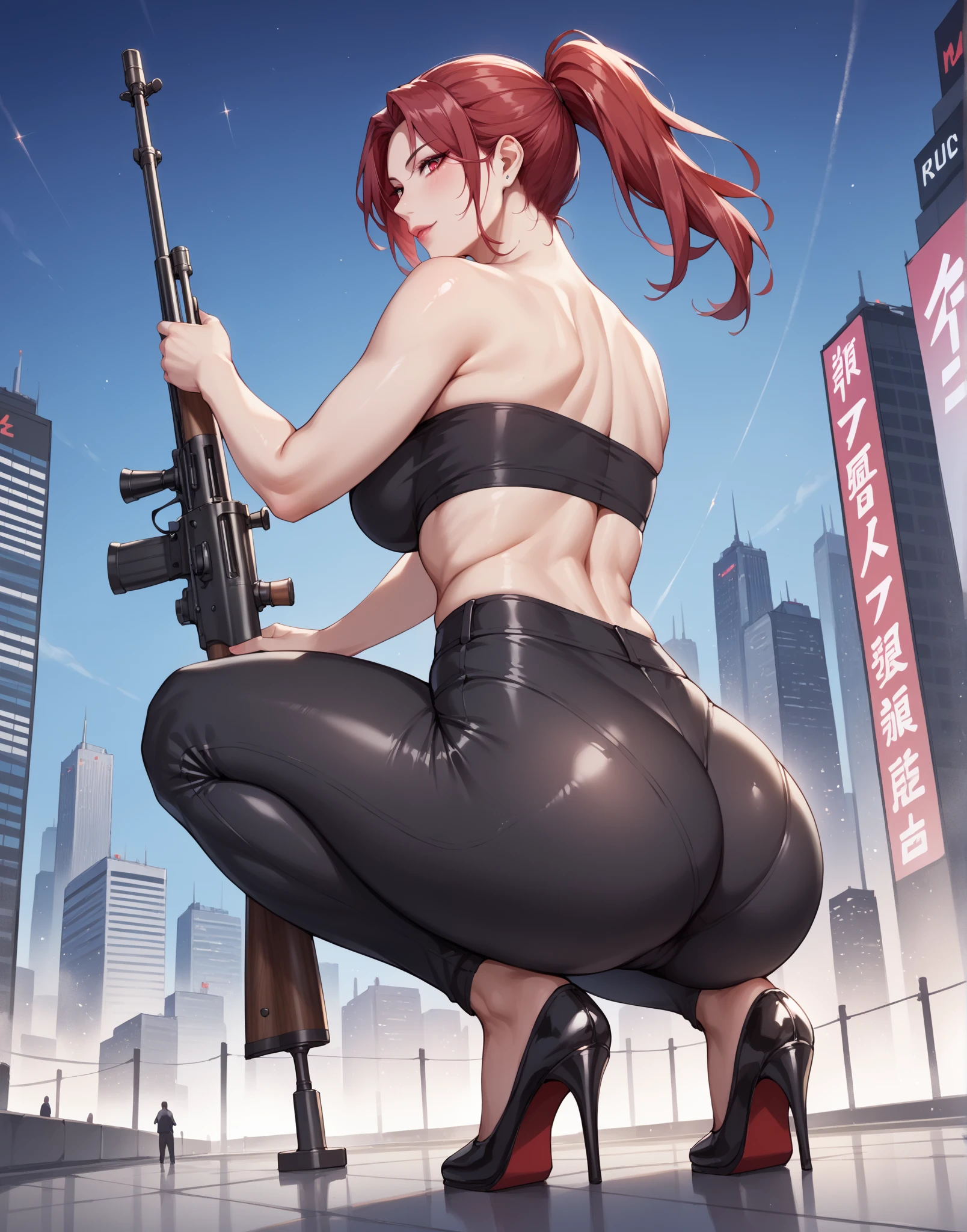 (work of art, best qualityer), 1 girl, (((leggings branca))), photoshoot, redheadwear, shorth hair, big-ass, thick-thighs, standing backwards