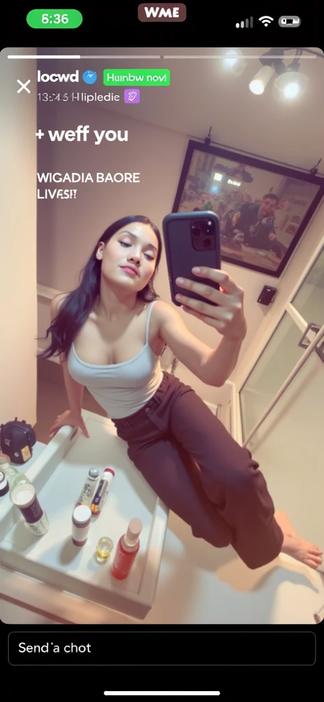woman sitting on a bed taking a selfie with her phone, thicc, sitting on the bed, posing in bed, sitting on a bed, satisfied pose, exposed thighs!!!, angelawhite, 18 years old, posing in a bedroom, 👅 👅, she is 2 3, sexy look, 1614572159, angiewolf