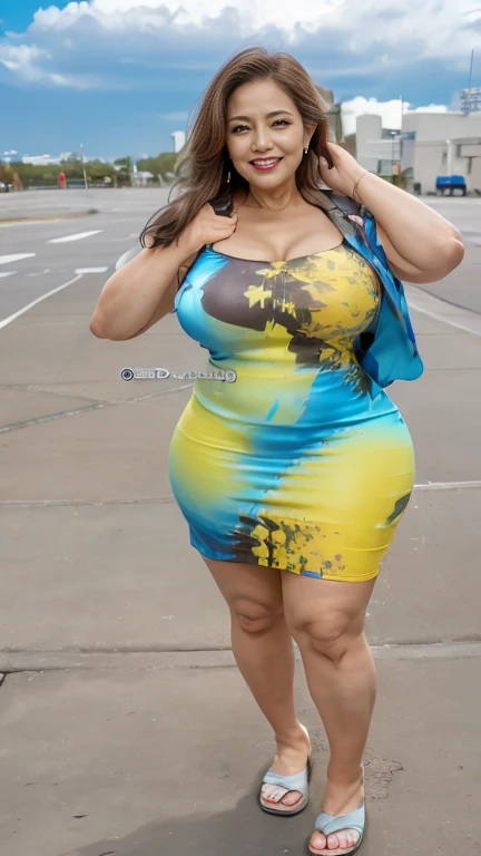 Beautiful woman, fleshy curvy body shape, wide waist, fitting breasts, curvy accentuated booty, thick arms, ponytail, light smile, glasses, baseball cap, taniaayusiregarofficial, transparent summer dress, sneakers, posing for a picture, small Mountain shady rapists village at midnight in background, surrounded by bbc elderlymen, photorealistic, Masterpiece, bokeh, summer, High angle shot