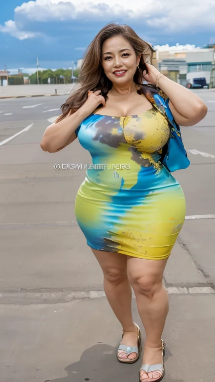 araffe 1girl (naniwaifu:1), (16yearsold), 16 years old, young divine feminine girly, angelically face, brow skin, black skin, brown sugar skin, detailed realistic skin, cute , gorgeous, naughty, large huge shaped worked buttocks, taking a selfie in a bathroom mirror,(( tie_dye print tight dress)), tight attire, ((skintight mini dress)), skinny waist and thick hips, big sexy booty, sexy dress, short Lycra minidress, slluty girl , doujin 16 years old, thicc, voluptuous photo of slim girl, huge saggy breasts , devil smile, in tie_dye print tight short dress, hyper intricate detailed,