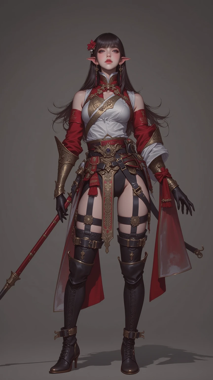 (((woman))), (((best quality person))), (((master piece))), (((As an adult))), ((( Japanese ))), look up from your knees, A beautiful asian samurai woman with perfect body, Modern samurai, ((( Asian))), Wear gloves on your hands，The left arm is made of steel and a metal protector tip, Eyes are pulled, (( Appear under the chest )), (( small dental floss )), Simon Bisley, almost naked（Simon Bisley）Castle City Wilderness，For high resolution posters, hair straight, minimum clothing, armor (crazy clothes ), full of chips and rivets, tribal tattoo, (((full body esbian))), straight brunette hair，colored hair ends