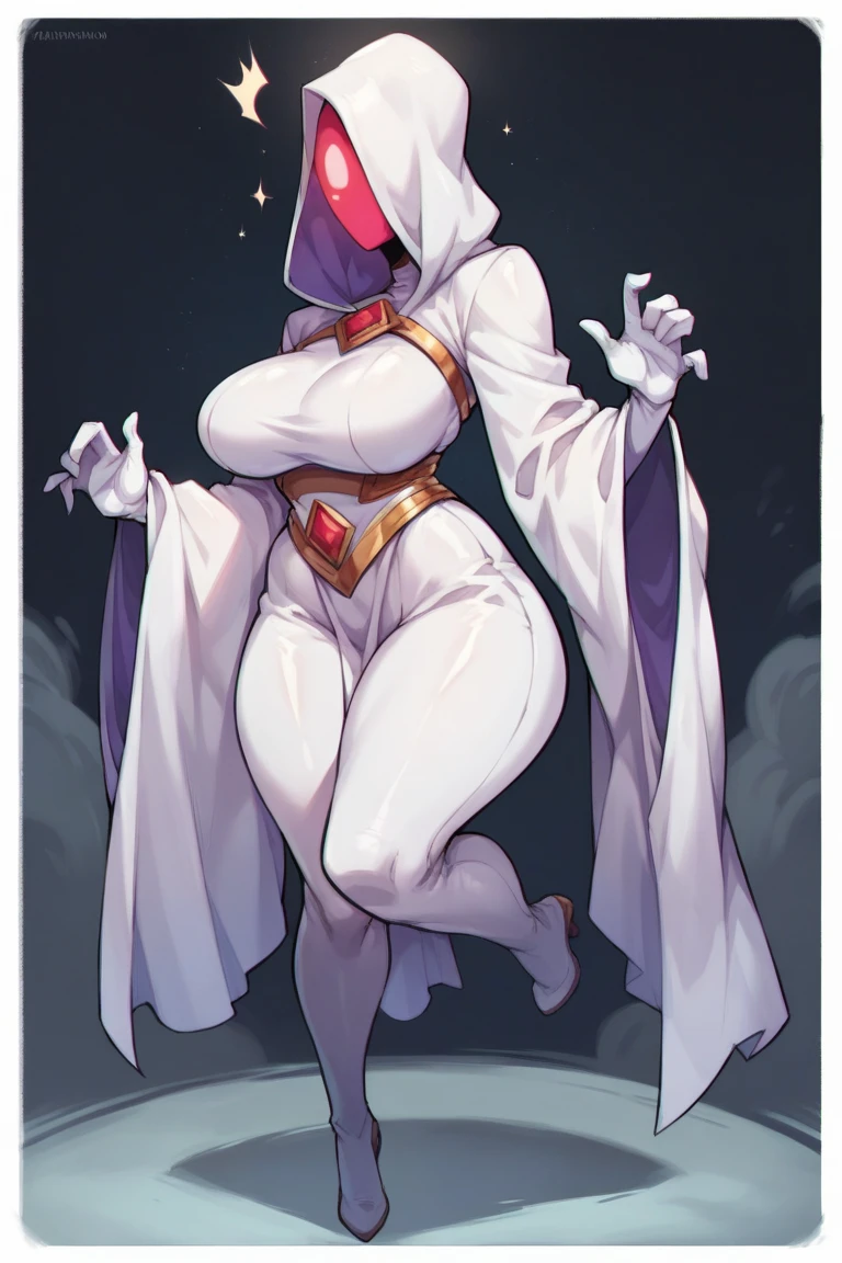 a thicc curvy shadow wizard wearing a purple robe and has nice thick thighs, female