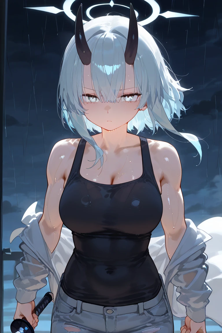 big girl,silver hair,exercise clothes,Sweating,smells of sweat,Clothes wet with sweat,Show your armpits,animal ears,