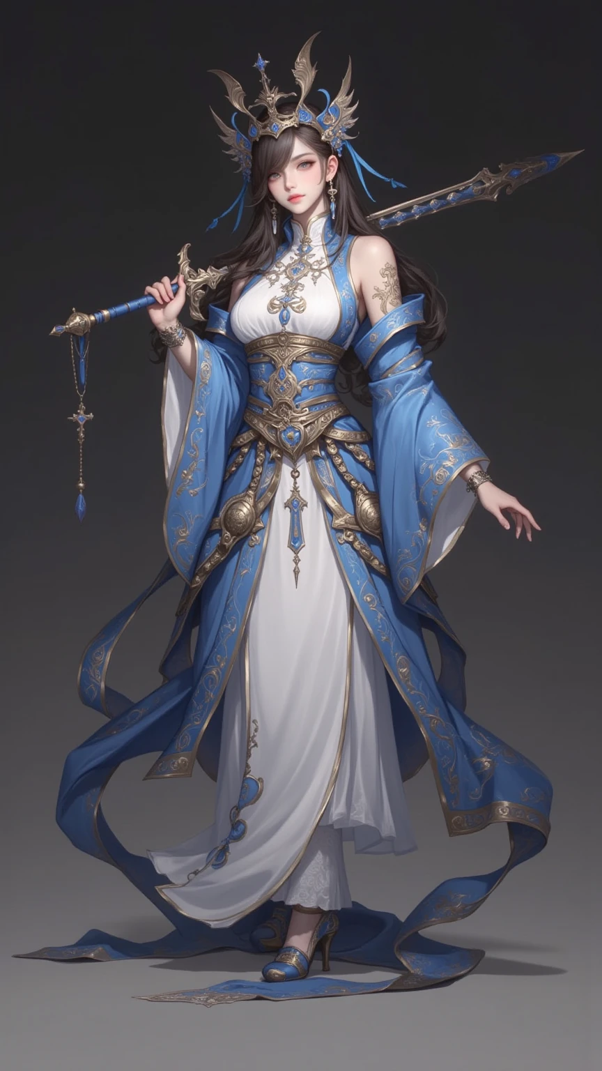(8k, RAW Photos: 1.2), Best Quality, Illustration, Beautiful Painting, 1 Woman, Beautiful Face, Delicate Skin, Gorgeous Bun, Hair Accessories, Hanfu, Full Body, High Detail, Accent, Color Ink Painting, Splash Color, ((((colorful))), lycoris, sketch, denoising, ink splash, dramatic, cinematic, particle effects, fairy style, white background, super high resolution, best shadow, RAW, (HDR) (wallpaper) (cinematic lighting) (sharp focus), masterpiece, (Very detailed CG unified 8k wallpaper)