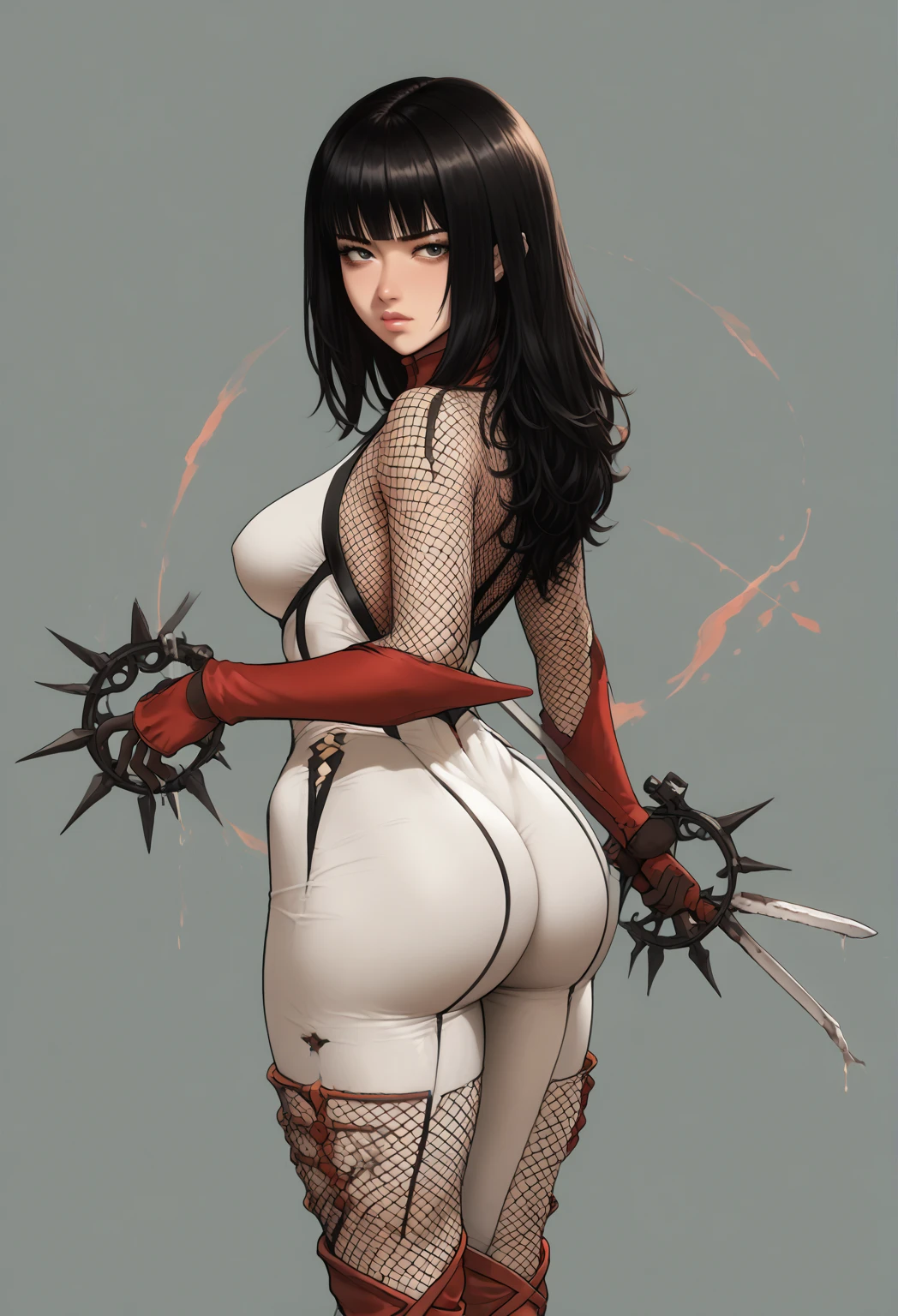 (((back view))), (((perfect ass))), (best qualityer))), (((manga strokes))), woman knight with a black armor, (((girl with red helmet))), metal panties, medieval albino girl, Barbed wire garter belt, breasts covered with a wave-shaped metal breast protector, Curly white hair, long ribbon-garter, chains wrapped around the arm, metal gloves, great sword, medieval castle, fitness body, blood, nude belly, coxas nuas (((manga style))), violent, Manic, slenderbody, thin but strong, perfectbody, armor black, ornate metal sleeves, intricate visual com um castelo medieval enorme, ((( sculptural body ))), (((1 girl))), garota de 25 anos com perfectbody,,Beautiful and well-groomed face,muscular body:1.2,solid color detailed jacket, (Head to thigh photos), Complex equipment, (((standing alone))), pirralha violent, ((())), sexly, pose de atitude, work of art, post-apocalypse, (((manga style))), bounty hunter, violent, Manic, the way you want, slenderbody, thin but strong, perfectbody, roupa moderna, advanced technology, neon, sleeves with vertical striped pattern, intricate background, (( cowboy shot )). intricate visual