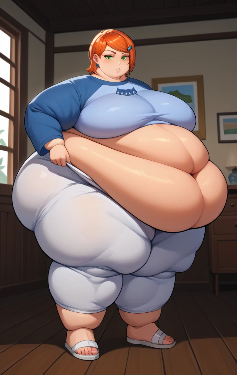 Anime Women, Lady、amount、amount、Long braids down to the waist、Purple Hair、Glasses、Sharp eyes、Purple lips、Cobalt blue body、Cobalt blue skin、Cobalt blue face、Are fat、Chubby、obesity、Double chin、cheek、Thick neck、Big Breasts、Saggy breasts、Thick upper arms、Thick arms、thick fingers、Fat belly、Flabby belly、Flabby bellyの脂肪、Thick legs、Big Ass、Pink clothes、Pink overalls、Wide-leg trousers、sneakers、sweated profusely、Gloss、Side Shot、garden