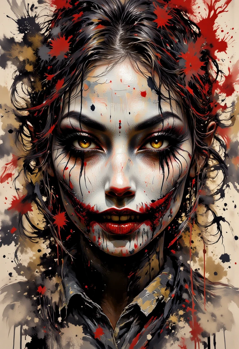 blood face, black stripes, black side, abstract, misery