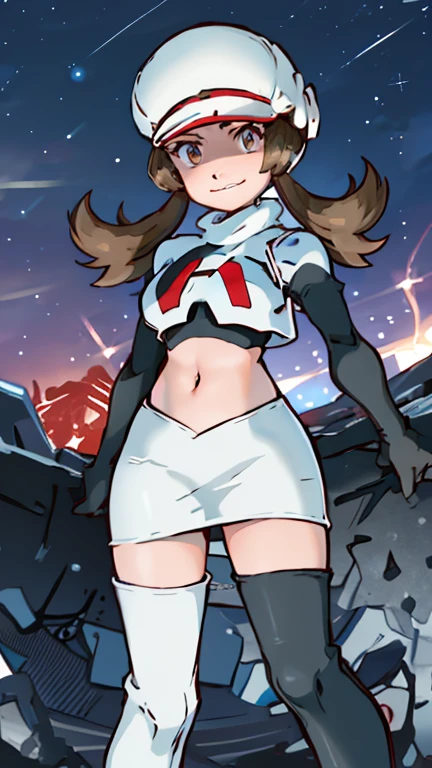 gundam, gundam suisei no majo, miorine rembran, 1girl, ahoge, black pantyhose, blush, bodysuit, navel, cropped legs, crossed arms, grey eyes, indoors, spacecraft, score_9, score_8_up, score_7_up, score_6_up, score_5_up, score_4_up, BREAK source_anime, masterpiece