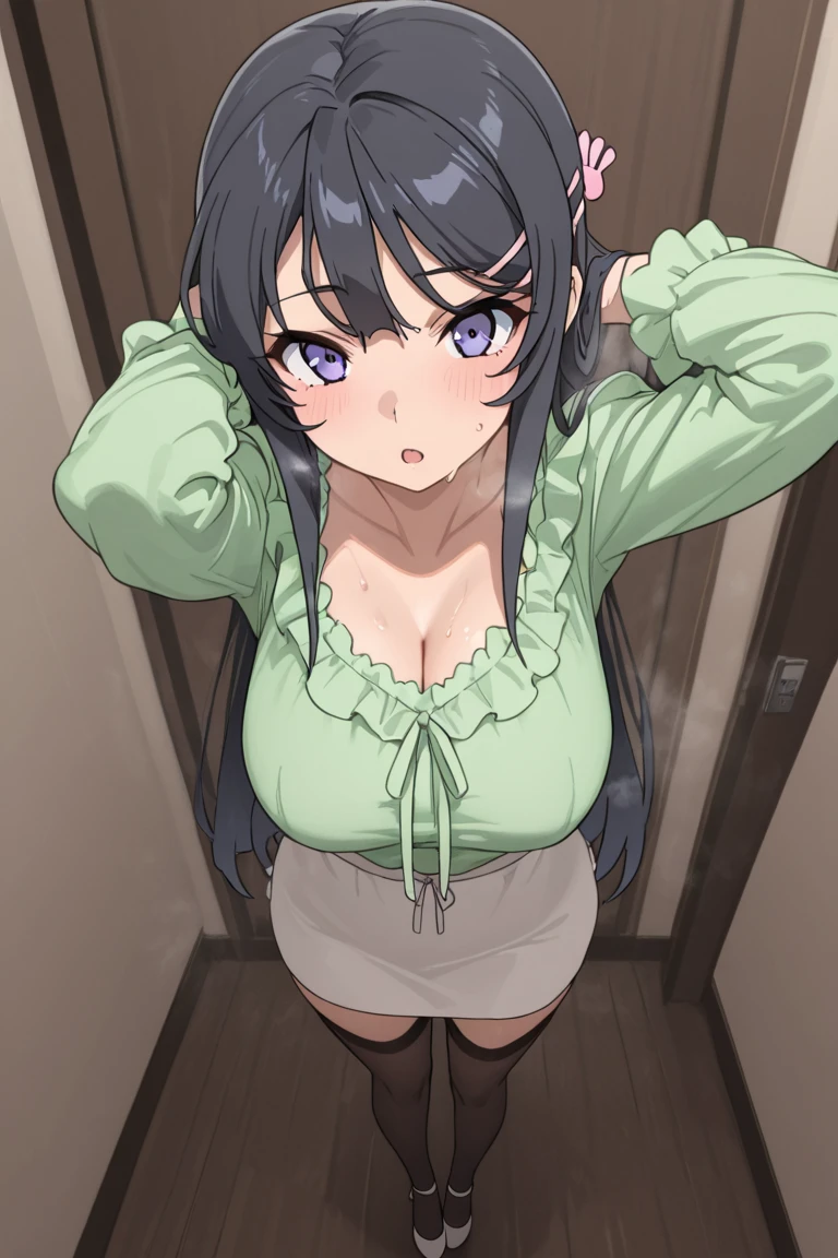 (detailed face), (good hand), <lora:more_details:0.5> ,<lora:ghost_sac_2045_style04:1>, ghost_sac_2045, <lora:maou:0.7> maou1,, long hair, green hair, purple eyes, shirt, large breasts, sitting, thong, nsfw, half-naked, looking at viewer, light blush, room, , cowboy shot, vibrant colors, nfsw, 1girl, (masterpiece:1.3), high quality, highres, absurdres, finely detailed, high detailed, solo<lora:GoodHands-beta2:1.0><lora:GoodHands-beta2:1.0>