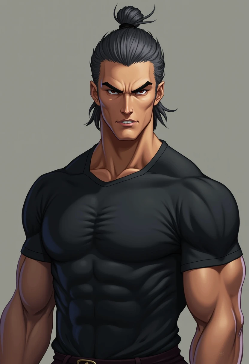 anime, anime風, High resolution, masterpiece, accurate, Ultra high definition, male, muscle, Sticking out tongue, Simple Background, accessories, Very detailed, Black Hair,Frowning,