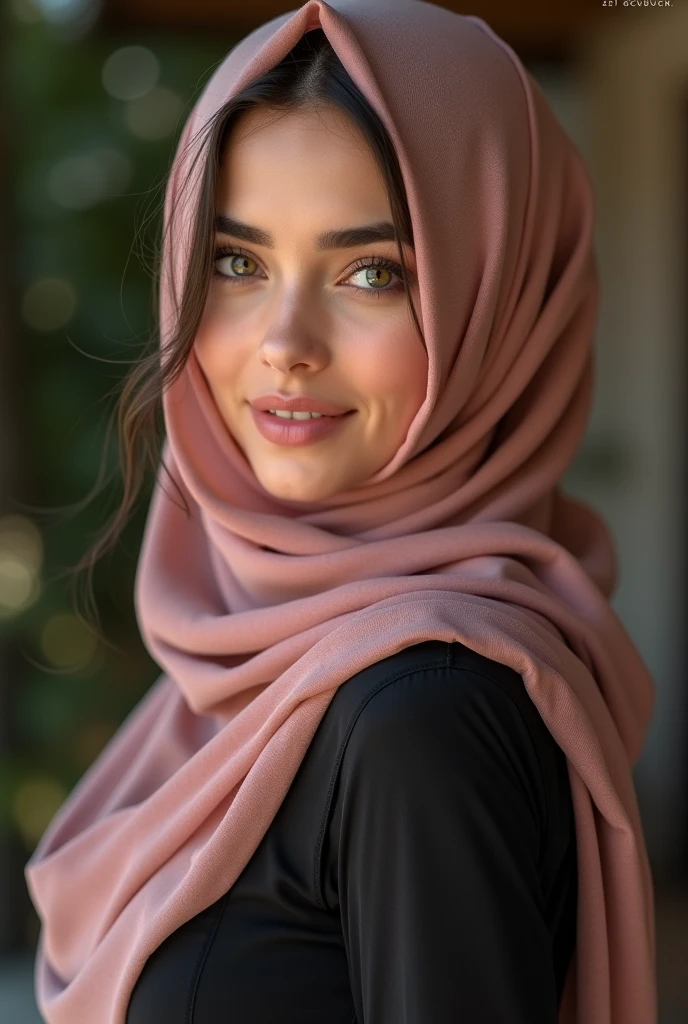 The most pretty and beautiful muslimah with beautiful cheeks wears floral print lycra turtleneck unitard catsuit and floral print lycra zentai hood-like hijab