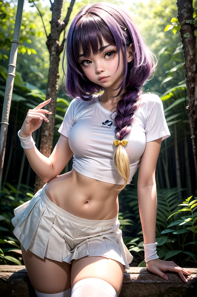 ((Highest quality, 8K, Tabletop: 1.3)),{{Tabletop}},figure,Highest quality,the Extremely Detailed CG Unity 8K Wallpapers,One Girl_一人in,full_body,from_Downに,look up_in_Audience,look up_Down,(White Pantyhose:1.3),(No shoes:1.3),bed,Purple hair,Twin tails,露出したDown着,window,hair_ribbon,Strong Rim Light,Camel Toe,