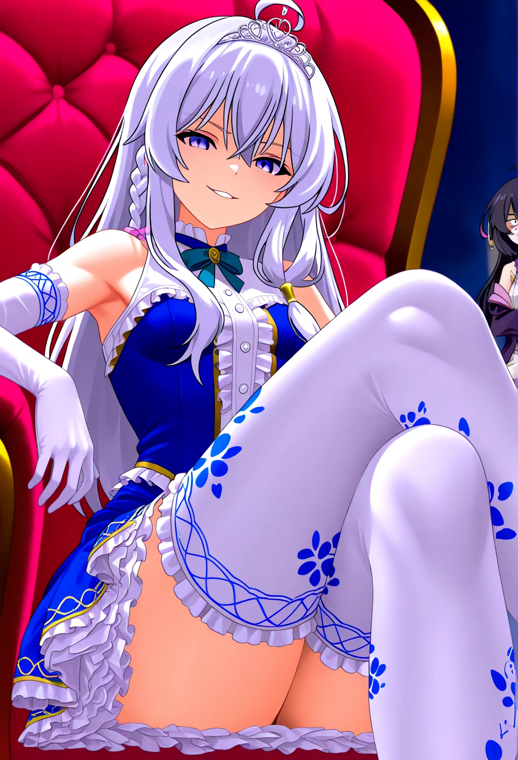 White panties、White bra、In underwear、masterpiece, highest quality, 8K,Mylene HFV4, Anime Coloring, One girl, jewelry, hair band, blue hair band,Very long hair,Pink