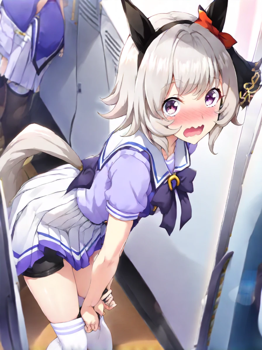 (((masterpiece))),(((best quality))),(ultra-detailed,high resolution:1.2),(illustration),((an extremely delicate and beautiful)),(detailed background), male forcus, ((((handjob)))), ((((ejaculation, projectile cum)))), veiny penis, ((((wrestling ring)))), ((1petit girl)and(1 boy)), multiple boys, hetero, ((((1petit girl,short stature)))),((((miyako/(blue archive/)))),official style, (slender body:1.4), (long hair,ponytail),white hair,bangs, purple eyes, (flat chest), covered navel, collarbone, pale skin,shiny skin, ((She wears idol costume, thigh high socks), (seductive grin smug), (cum on clothes,cum on body,excessive cum:1.4),cum facial,bukkake,cum on hair,cum on pussy, clothing aside, clothed, (1muscular boy,tall stature:1.4), large penis, trembling, text,