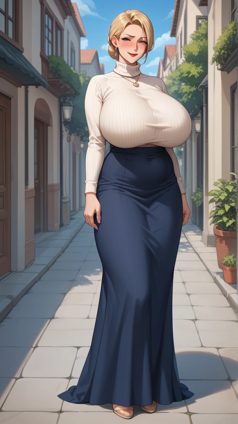Best Quality, Masterpiece, realistic photo, intricate details, photo and gross, ultra detailed, old fashioned young woman, with peasant style dress, no necklines, by rubio, perfect detailed blue eyes, walking in an old city, high definition quality, 8k, young woman, 20 years old very big breasts