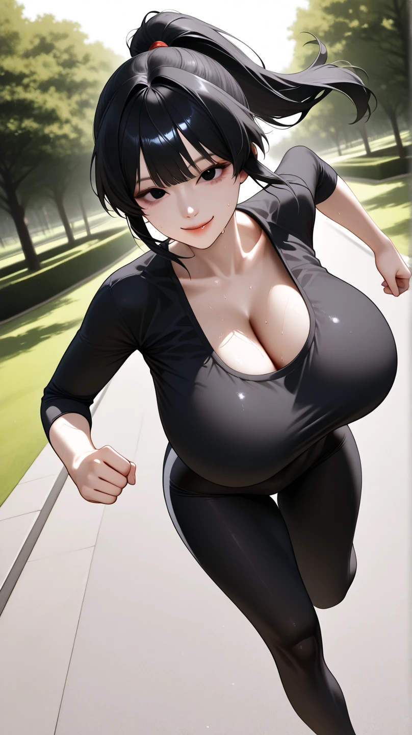 From below、Arms behind head、((A regretful look))、((Grit your teeth))、(((Huge Breasts)))、Small waist、Straight Hair、short hair、Black Hair、Red eyes、expensive、((Sweat、vapor))、White skin、(((highleg competition swimsuit)))、身長expensive