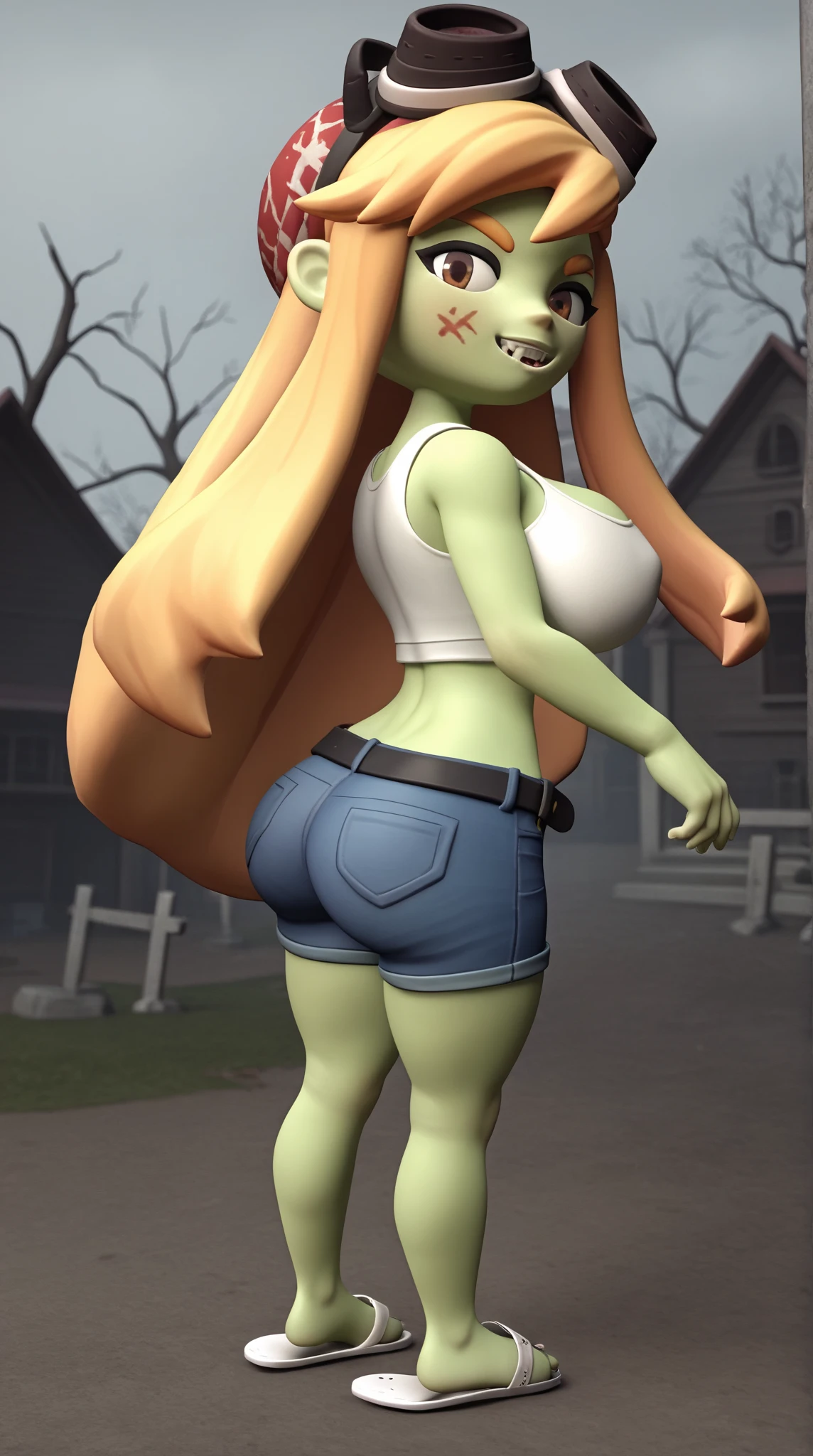 Naked girl walking through a dark dark forest, very sexy body, platinum ruby colored fur, dark red lipstick, black lined eyes, pale skin, big breasts, hairless body, ultra detailed perfect beautiful face, smiling at camera, 8k, Masterpiece, ultra details, Perfect face.