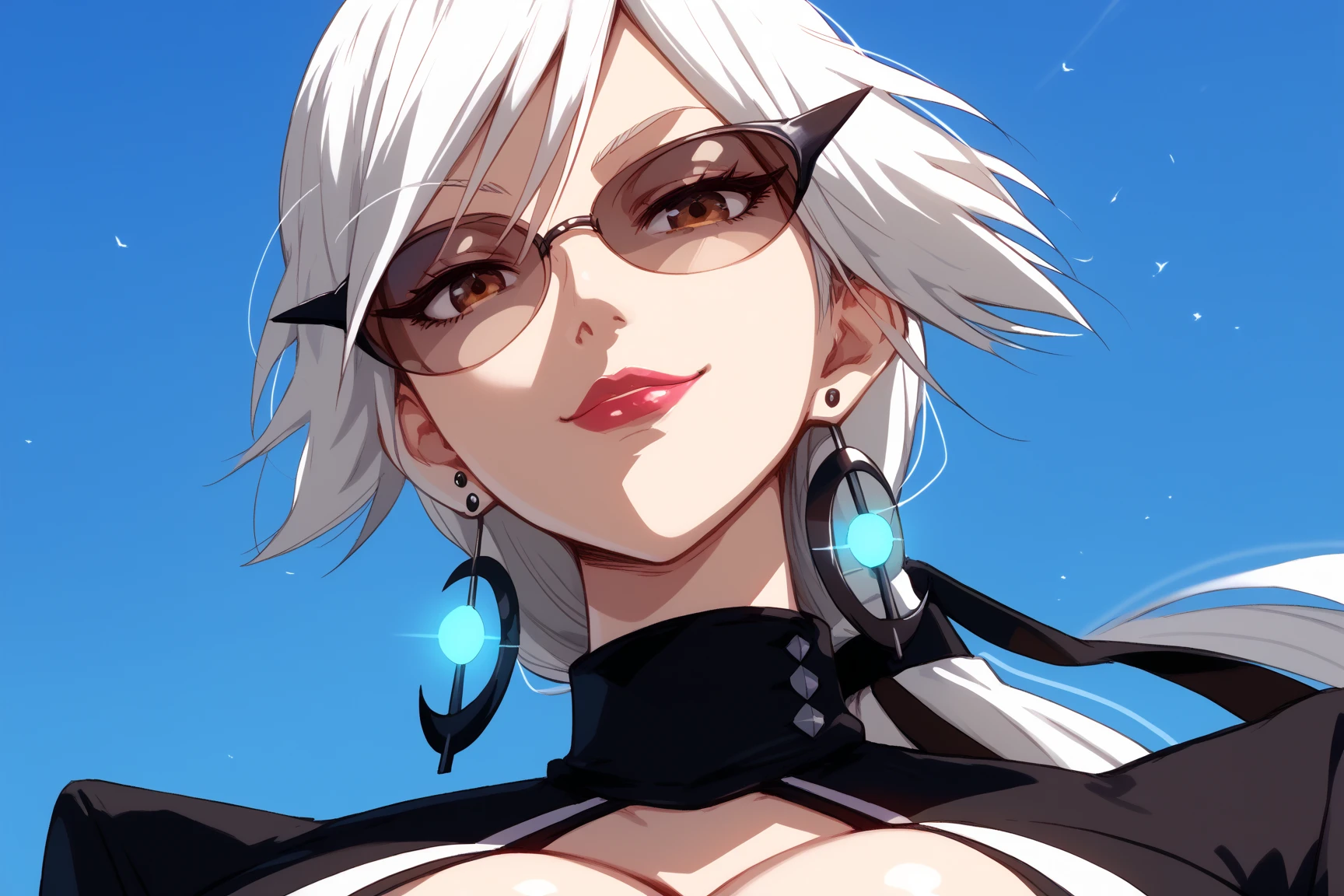 (Masterpiece, best quality), (ultra high resolution, 8K RAW photo, photo realistics:1.5, textile shading, pale tones, thin outline), Beautuful Matured woman, wind coat, Tall and long legs, Perfect face shape, Big breasts teacher, long whitr hair, rimless eyewears, The upper part of the body, incomparably huge boobs, A chunky sweater with a high neck wraps around the chest, blacksilk, Harnes, A thousand flavors, (milf:1.5, 28 years old, solo, One person fills the picture), (large breast, sagging breast, big tits, narrow waist, big ass, curvy bodies), (long white hair, hair over one eye, asymmetric hair), (bright pupils, detailed eyes, high detailed face, eye rush), (smiling, shamed), (looking at viewers:1.3), (dynamic angle, from above:0.7), (correct anatomy:1.5, correct hands), (ideal ratio of body proportions),