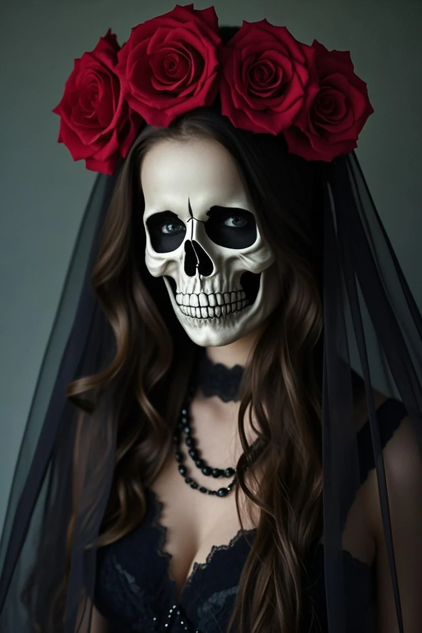 skull, white rose, black snake, monochrome photo