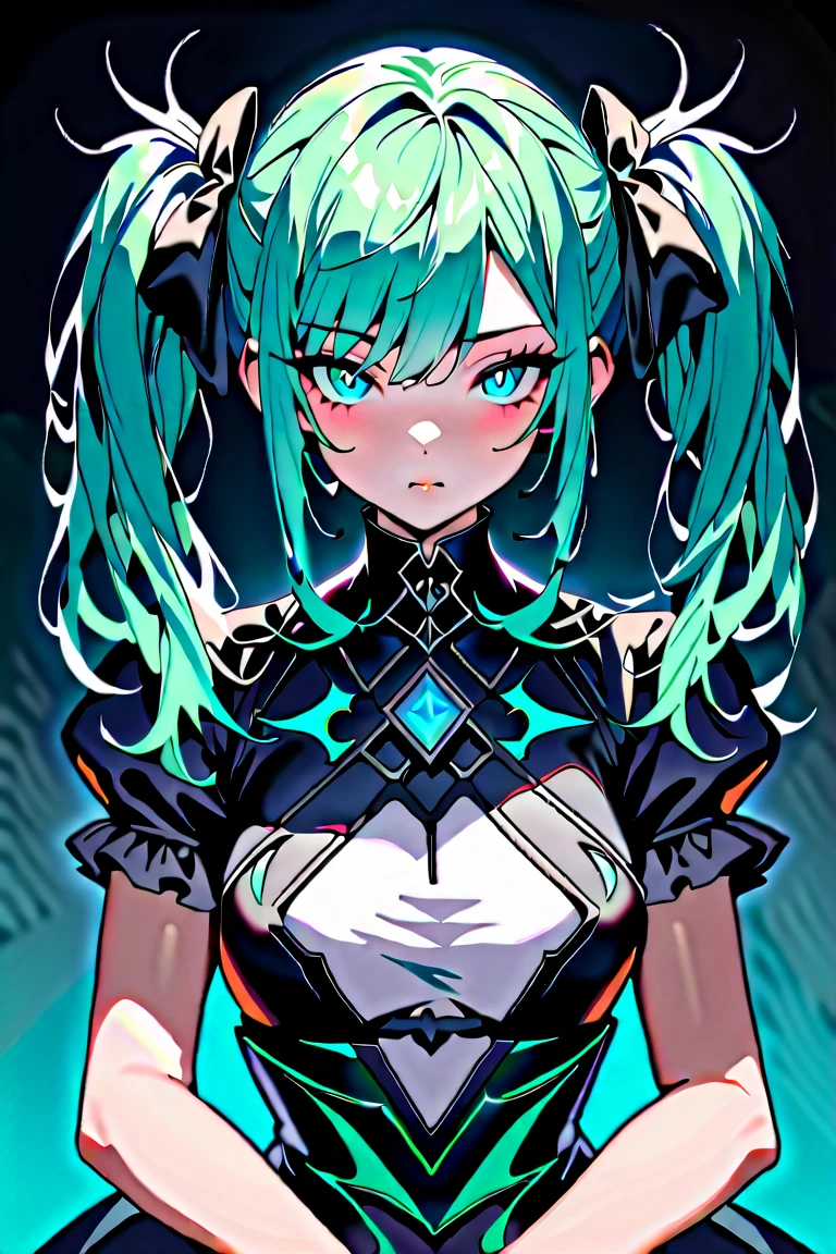score_9, score_8_superior, score_7_superior, score_6_superior, woman, Wearing a green hoodie, Booty Shorts, Green fox ears, thick, Large Breasts, Dirty green hair, Long Hair, White eyes, Attention to detail, Fine grain, The background is a dark room, Have a sad look on your face