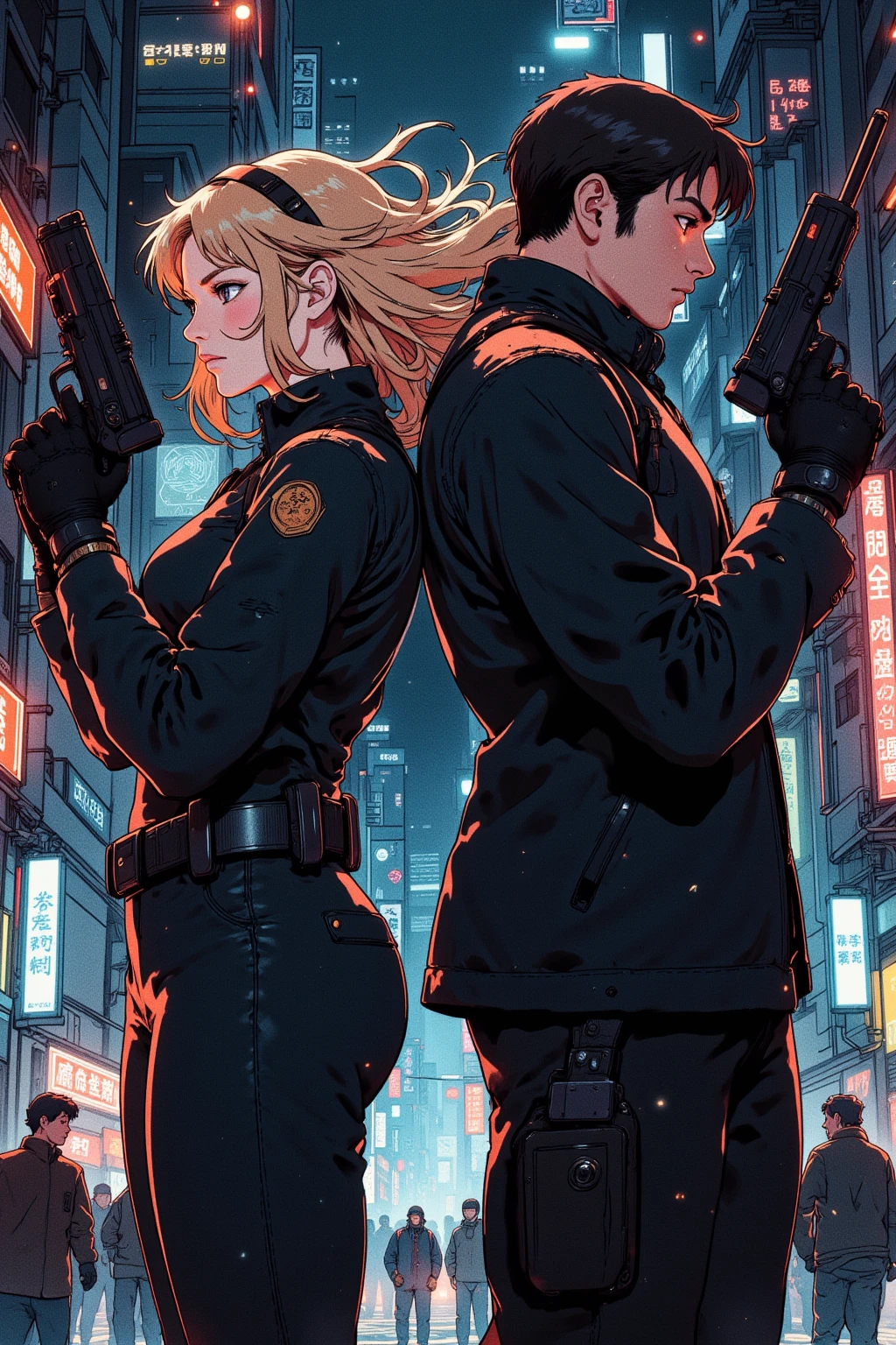 A city pop poster with a retro 80s feel、Imagine the album cover。With the highest quality anime illustrations、The main character is a blonde girl with short hair.。Her eyes shine blue、Dressed in rapper style clothing、I&#39;m wearing headphones。

The image is in a dynamic pose.、Drawn from a novel angle。Created in high definition like 4K、Creates the feeling of being in a dark room。The room was lit by blue lights.、It has a fantastic atmosphere。The room is a small space like a 1K.、The window offers a view of downtown Shinjuku.。

This work depicts a night city enveloped in neon lights.、This will be a record that allows you to fully enjoy the charm of city pop.。